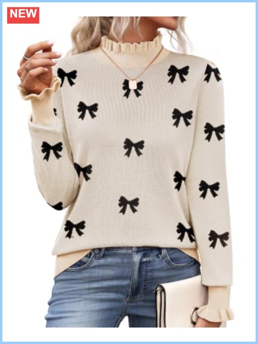 Zeagoo Women's Knit Turtleneck Sweater Ruffled Long Sleeve Fall Top